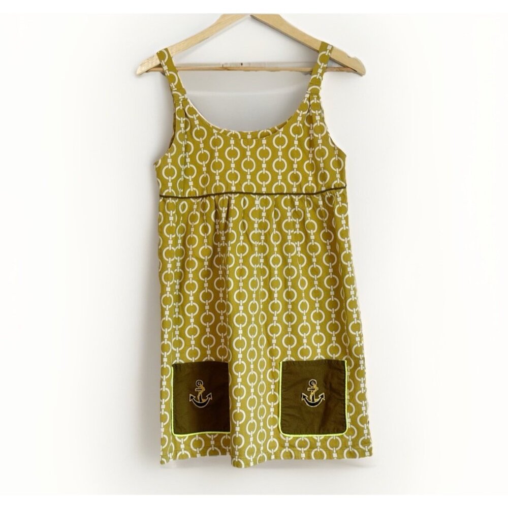 Roberta Oaks Hawaii Green Sleeveless Nautical Babydoll Tunic Dress Womens Medium
